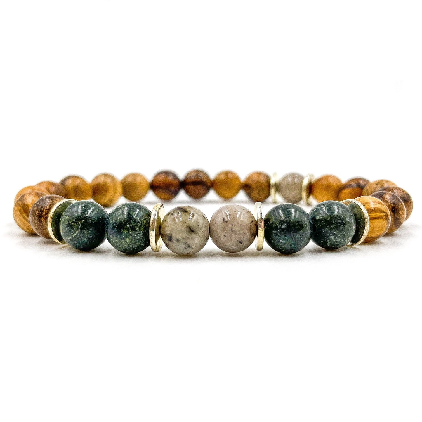 Central Premium - Gray Feldspar, Serpentine, & Sandalwood Mala Beaded Bracelet