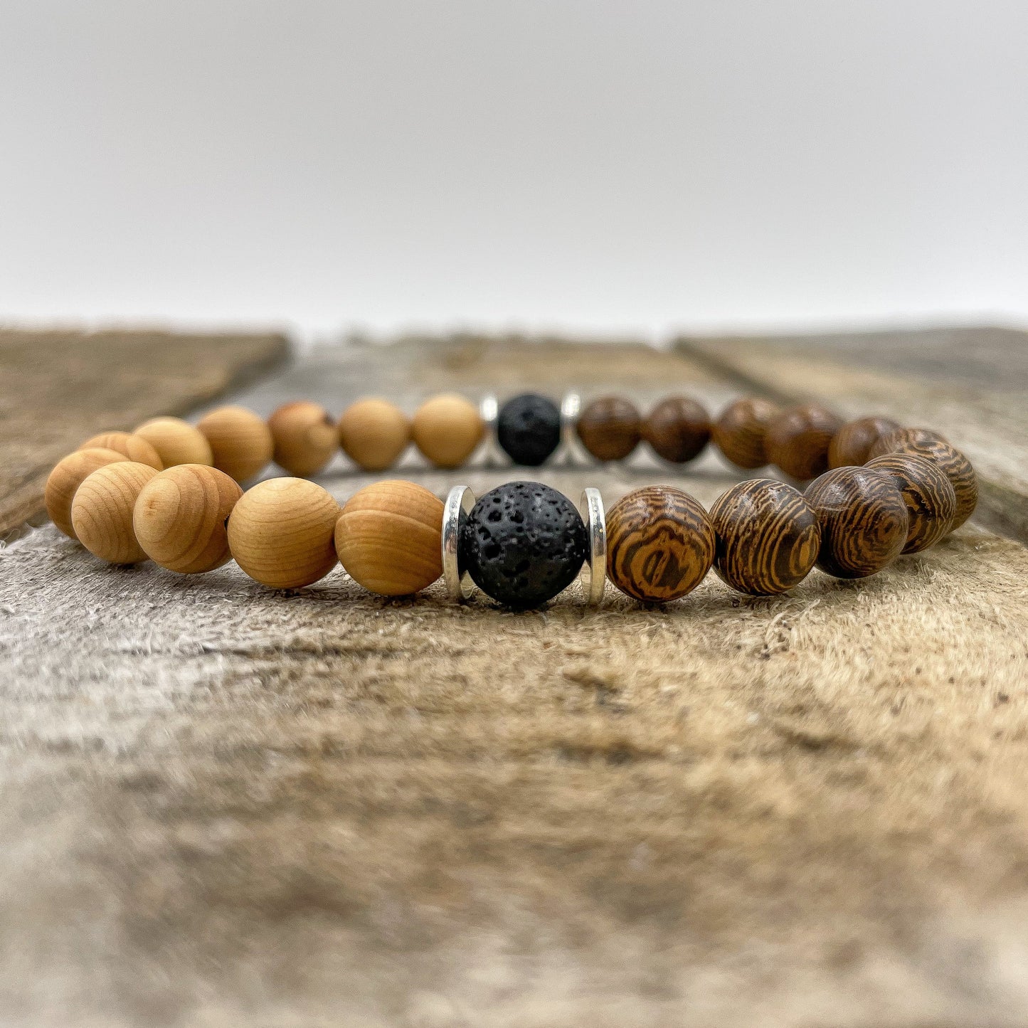 Westland - Zebrawood, Cedar, & Lava Rock Mala Beaded Bracelet