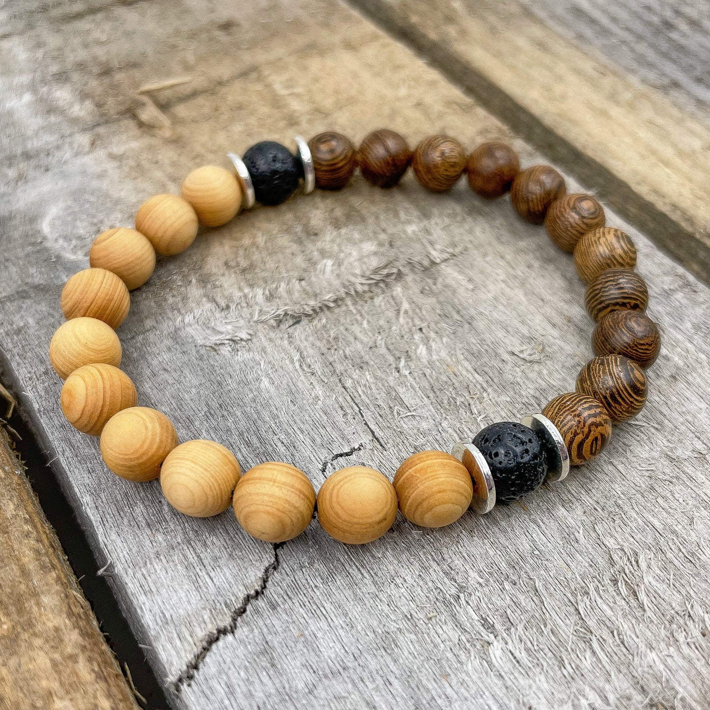 Westland - Zebrawood, Cedar, & Lava Rock Mala Beaded Bracelet