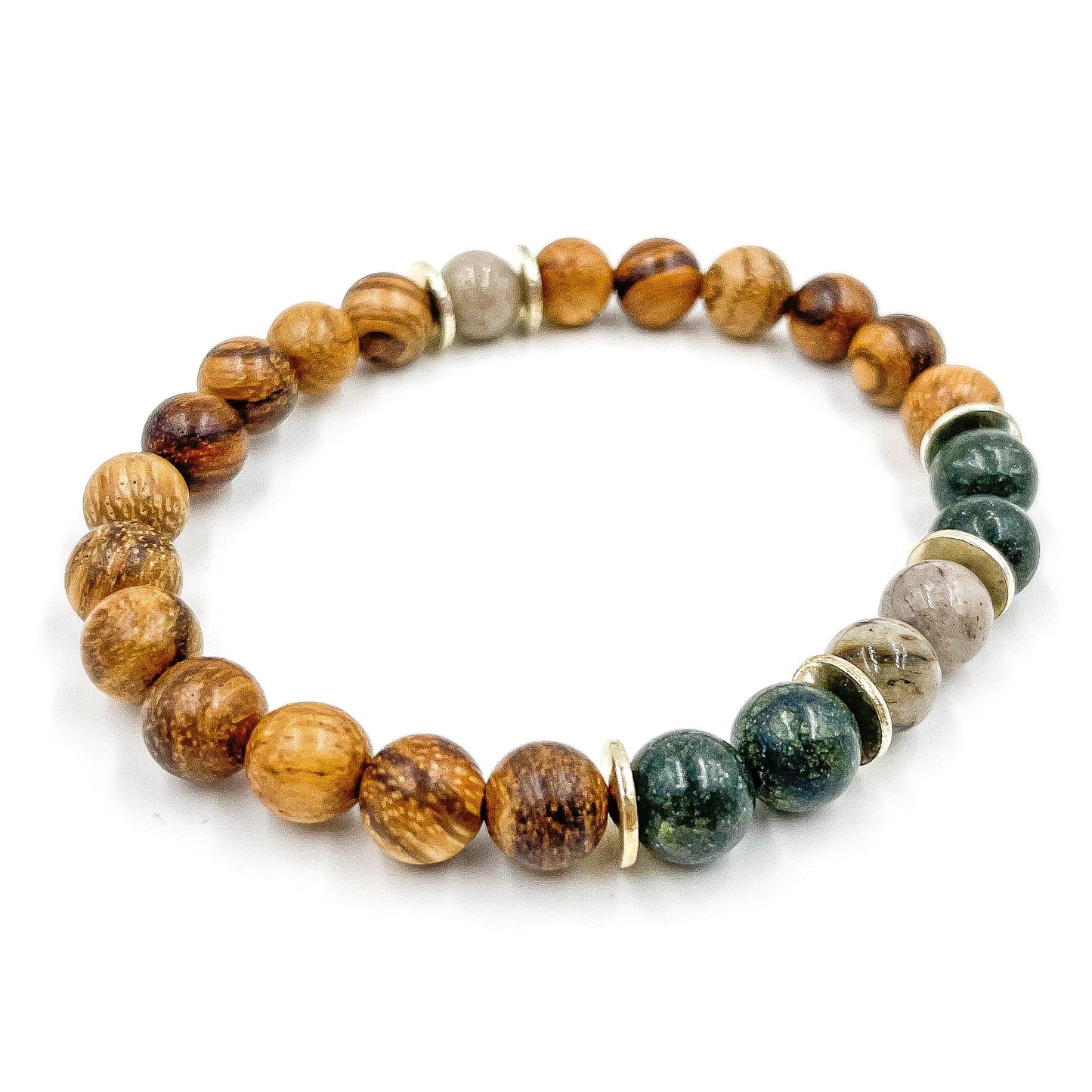 Central Premium - Gray Feldspar, Serpentine, & Sandalwood Mala Beaded Bracelet