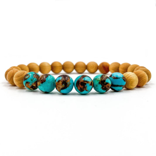 Grove - Bronzite Turquoise & Cedar Wood Mala Beaded Bracelet