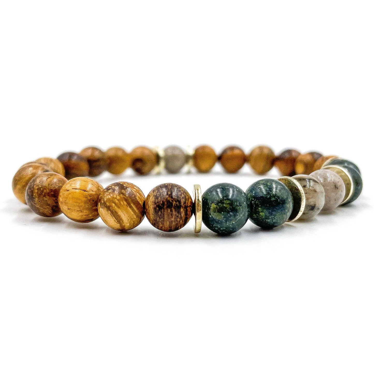 Central Premium - Gray Feldspar, Serpentine, & Sandalwood Mala Beaded Bracelet