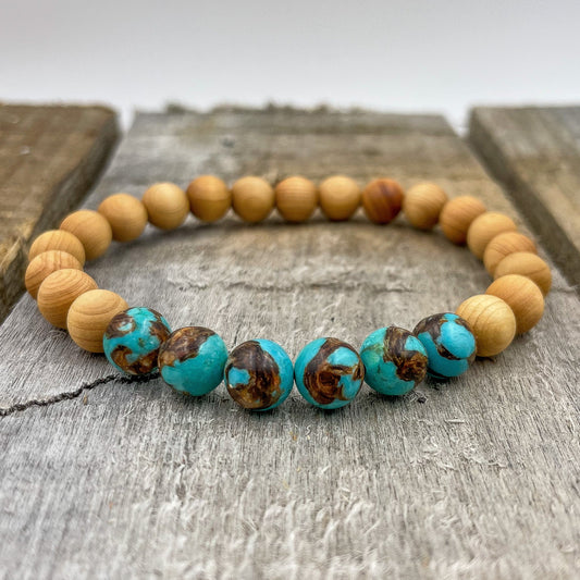 Grove - Bronzite Turquoise & Cedar Wood Mala Beaded Bracelet