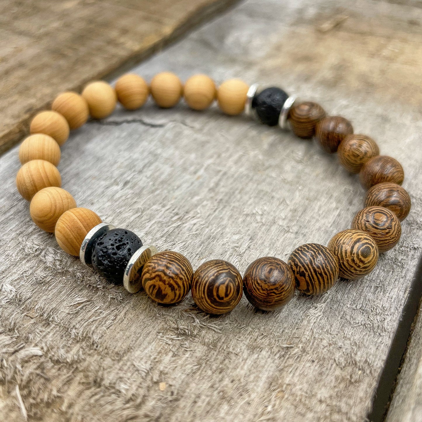 Westland - Zebrawood, Cedar, & Lava Rock Mala Beaded Bracelet