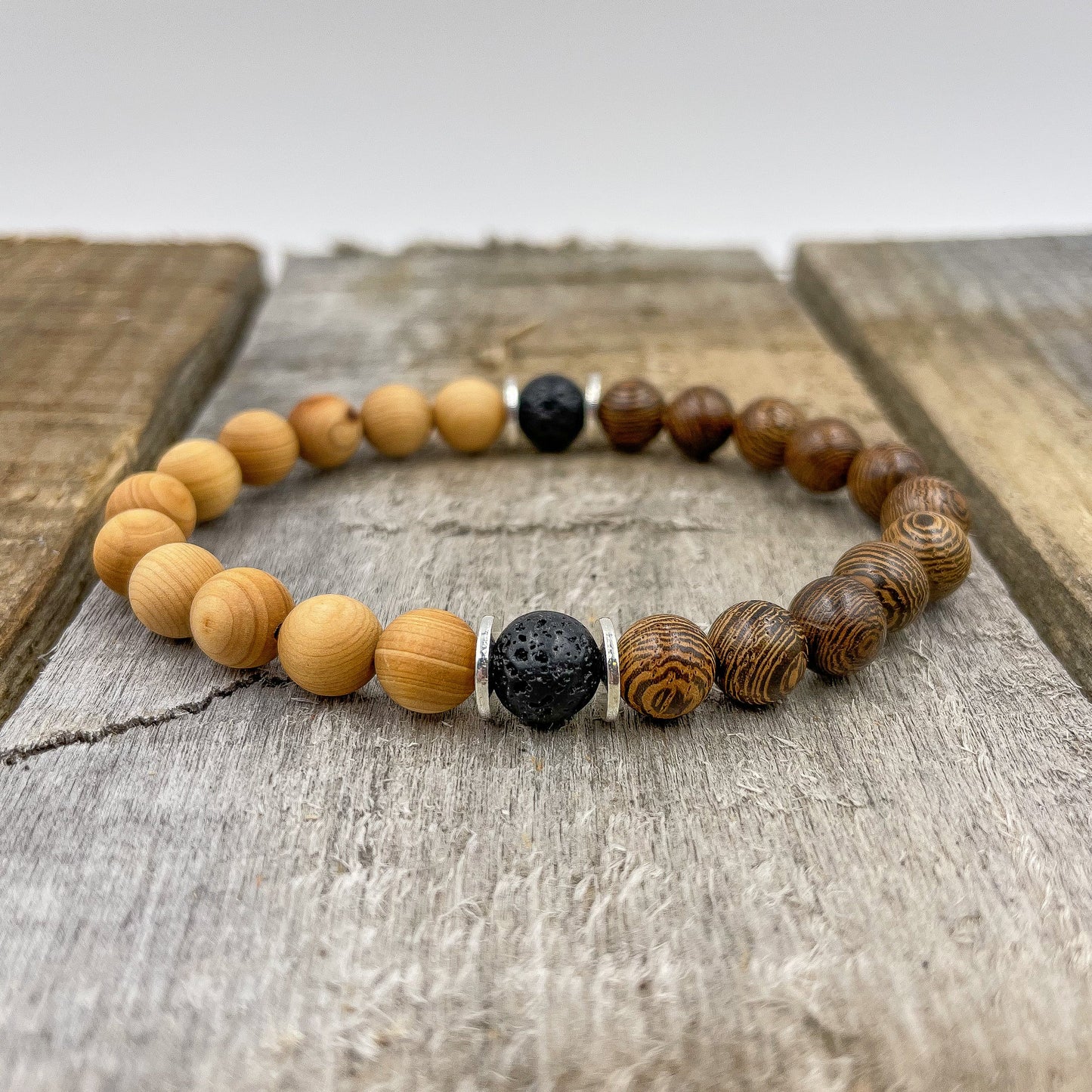 Westland - Zebrawood, Cedar, & Lava Rock Mala Beaded Bracelet