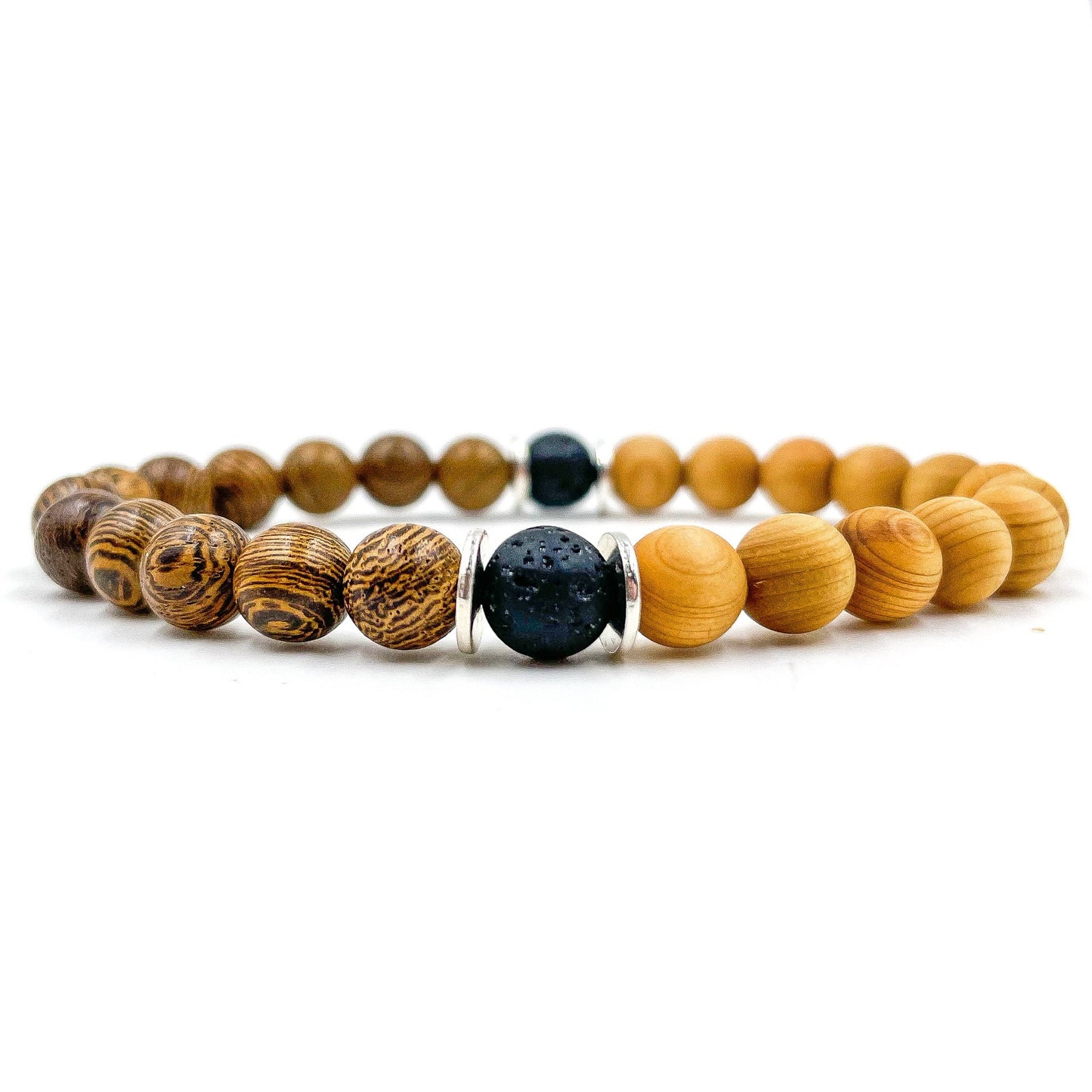 Westland - Zebrawood, Cedar, & Lava Rock Mala Beaded Bracelet