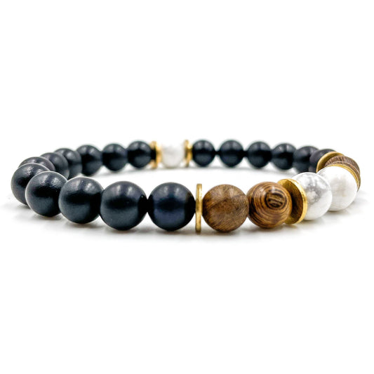 Central Premium - White Howlite, Zebrawood & Ebony Blackwood Mala Beaded Bracelet